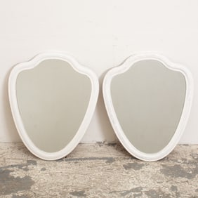 Pair of White Painted Shield Form Mirrors