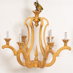 Blonde Wood Six-Light Chandelier Dining Room