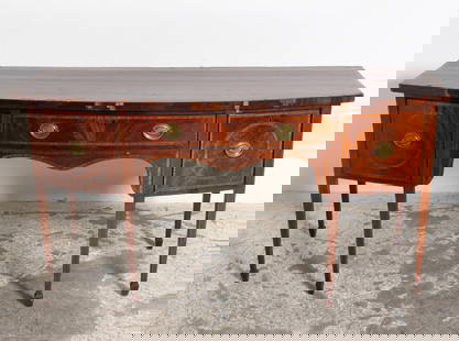 George III Mahogany Sideboard: With burlwood inlay (37 1/2" h x 71" w x 30" d) Losses to veneer, scratches, dings, missing molding