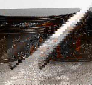 Black Lacquer Chinoiserie Chest of Drawers