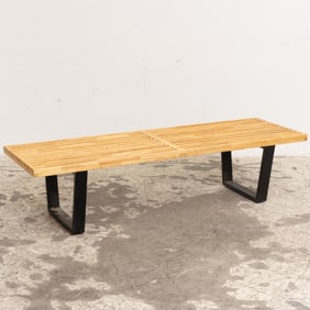 Mid Century Teak and Metal Bench