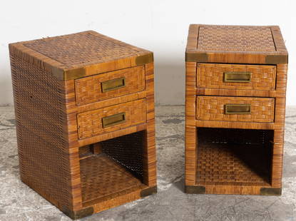 Pair of Rattan Bedside Tables: With one drawer each (23" h x 15" w x 18" d) Loose rattan