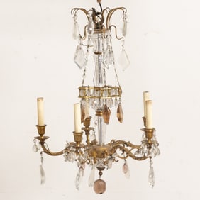 Louis XVI Style Ormolu and Cut-Glass Five-Light Chandelier
