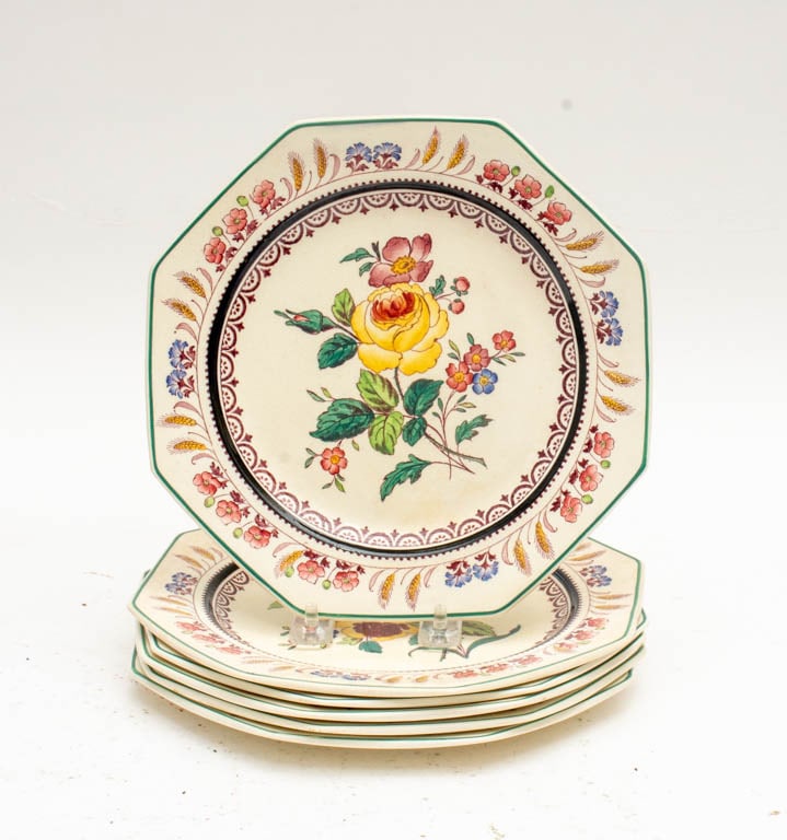 Set of Six Wedgwood Octagonal Plates: . (9" dia) Scratches
