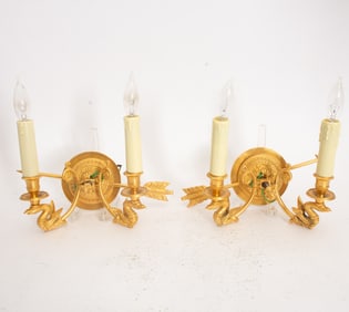 Pair of Empire Style Gilt Metal Two-Light Sconces