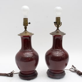 Pair of Chinese Oxblood Glazed Table Lamps