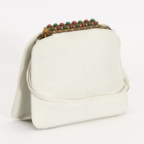 White Leather Reptile Pattern Evening Bag