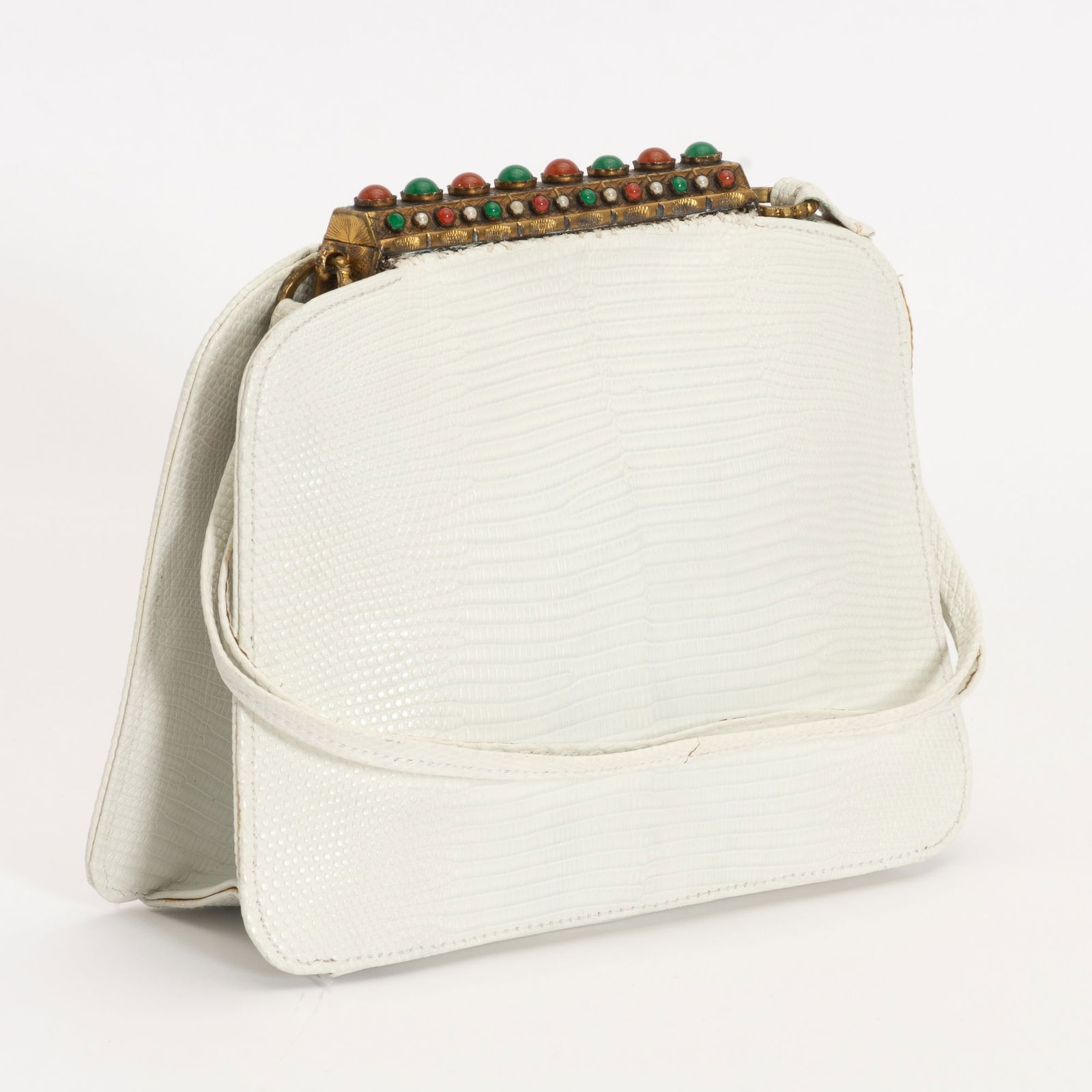 White Leather Reptile Pattern Evening Bag (1 of 6)