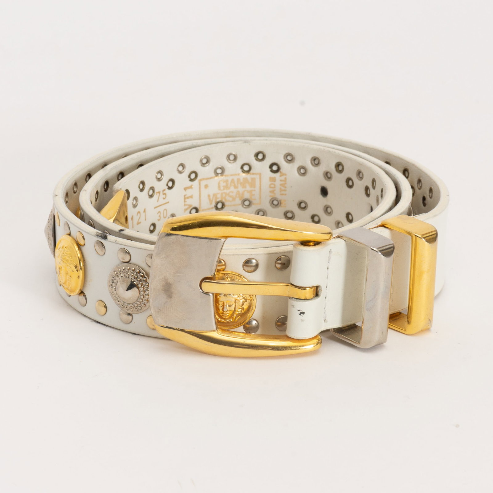 Versace Studded Leather Ladies Belt: . (37" w) Signs of wear, scuffs