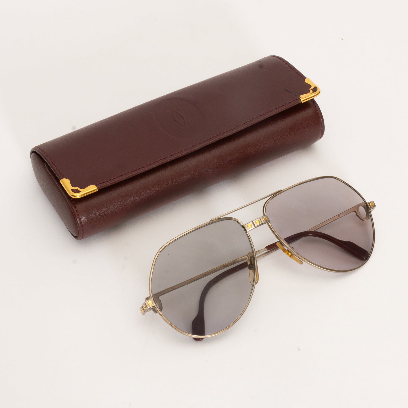 Cartier Vendome Santos Gunmetal Aviator Sunglasses: With tinted perscription lens (2 1/2" x 5 3/4" w x 5' d) Good