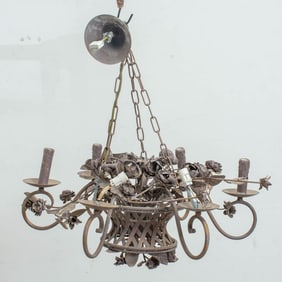 Louis XV Style Porcelain-Mounted Tole-Peinte Chandelier