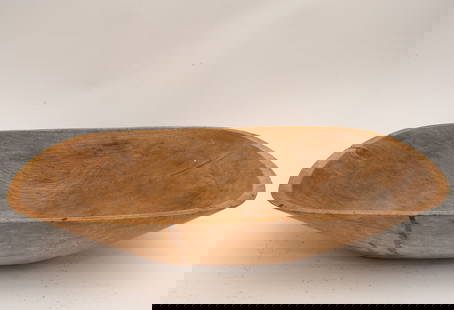 Wood Dough Bowl: . (5 1/8" h x 23 1/4" w x 12" d) Crack, scratches, overall wear