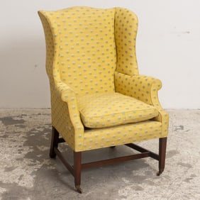 George III Style Upholstered Mahogany Wing Chair
