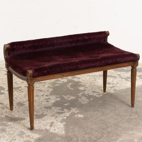 Louis XVI Style Mahogany Velvet Upholstered Bench