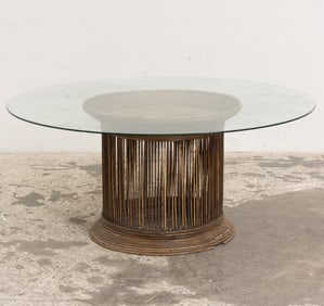 Rattan Glass Top Low Table