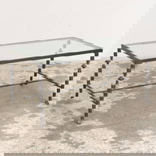 Metal Glass Top Coffee Table: . (19" h x 40" w x 24" d) Scratches