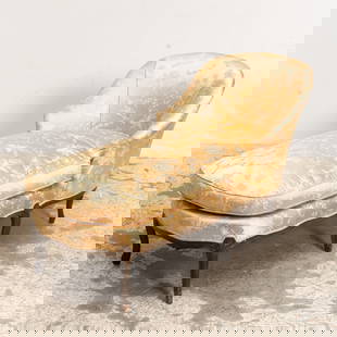 Louis XVI Style Upholstered Daybed: . (34" h x 28" w x 60" d) Scratches to legs