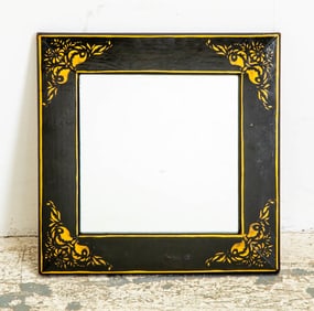 Gilt Decorated Black Painted Frame Mirror