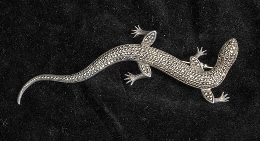 Sterling and Rhinestone Geko Pin