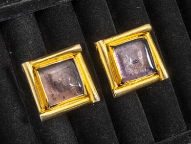 Pair of Chanel Gilt Metal and Glass Earrings