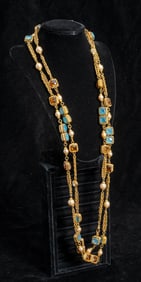 Chanel Gilt Metal, Faux Pearl, Glass Bead Necklace