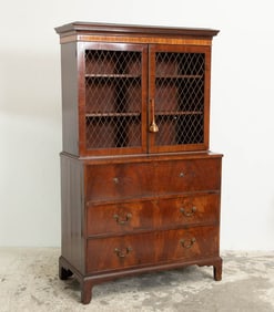 George III Banded Mahogany Secretary Bookcase