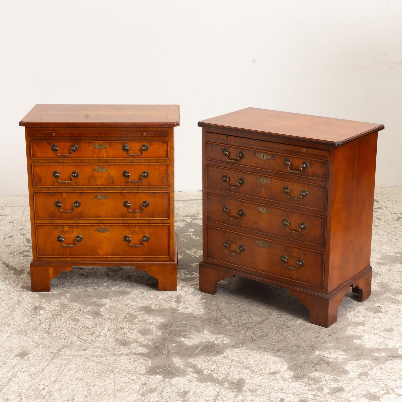 Pair of George III Style Mahogany Nightstands: - (29" h x 25 1/2" w x 15 1/2" d) Scratches and dings, sun bleaching