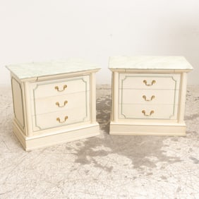 Pair of Faux Marble and Painted Bedside Drawers