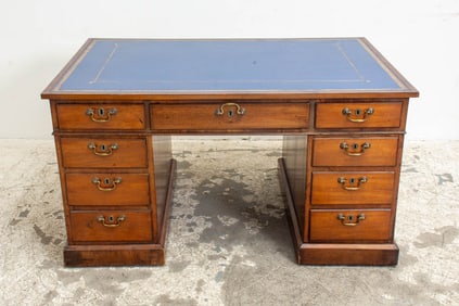 George III Style Mahogany Leather Top Pedestal Desk