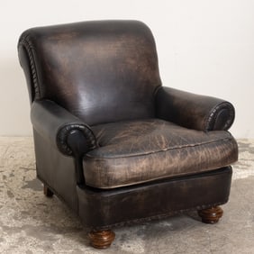 Brown Leather Upholstered Armchair