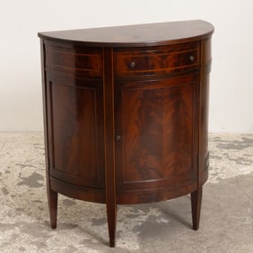 Regency Style Banded Mahogany Demilune Cabinet