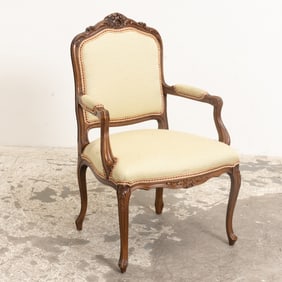 Louis XV Style Stained Wood Upholstered Fauteuil