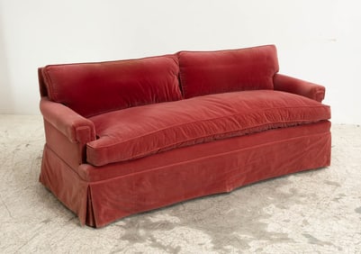 Red Velvet Upholstered Sofa