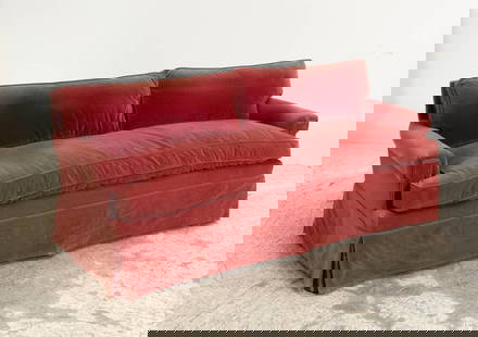 Red Velvet Upholstered Sofa: . (29" h x 78" w x 30" d&#160; Seat to floor 14" h) Sun fading