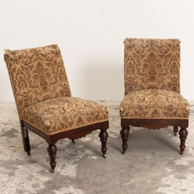 Pair of Mahogany Tapestry Upholstered Slipper Chairs