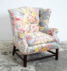 Floral Upholstered Winged Armchair