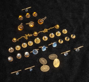 Group of Gold, Glass and Cultured Pearl Cufflinks and Shirt Studs