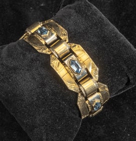Two Tone Gold and Aquamarine Bracelet