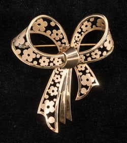 Romanian Gold Flower Bow Brooch
