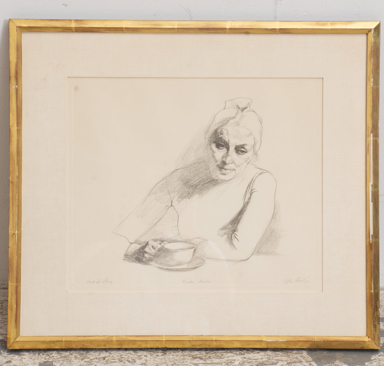 Kinder, Kinder: Pencil on paper Signed (lr) (Sight 13" h x 15" w Overall 20 1/2" x 23") Good
