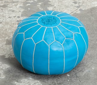 Blue Leather Upholstered Bohemian Poof