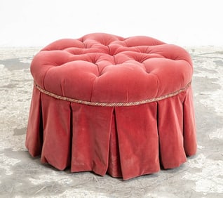 Red Tufted Silk Velvet Upholstered Ottoman