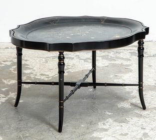 Victorian Papier Mache and Mother of Pearl Inlaid Tray Table