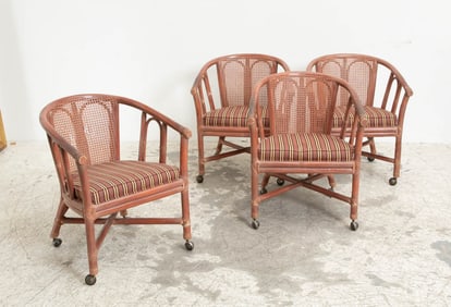 Set of Four Bamboo Tub Chairs on Casters