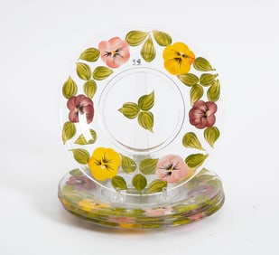 Set of Four Hand Painted Glass Plates