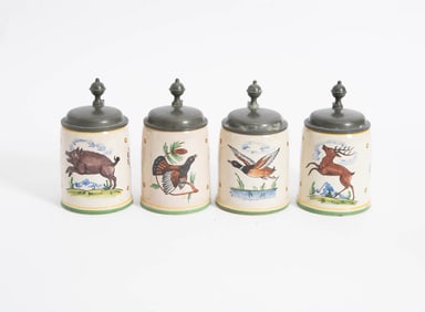 Set of Four Glazed Ceramic Steins