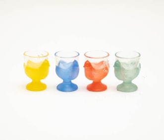 Set of Four Hen Form Glass Egg Cups