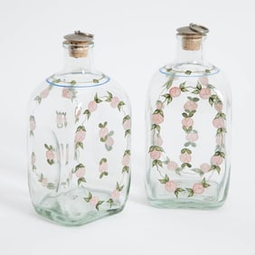 Pair of Paint Decorated Glass Decanters