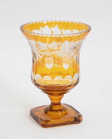 Bohemian Cut Amber Glass Vase