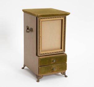 Green Velvet and Gilt Painted Wood Jewelry Box